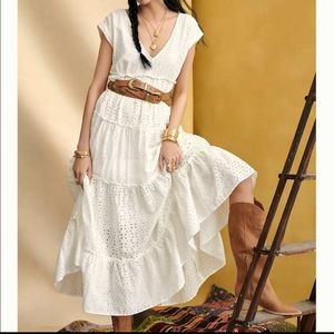 Anthropologie Susie Eyelet tiered cotton maxi dress